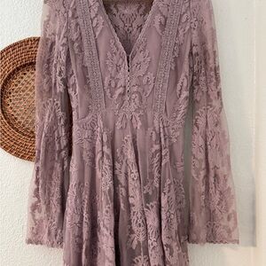 Free People Purple A-line Long Sleeve Dress